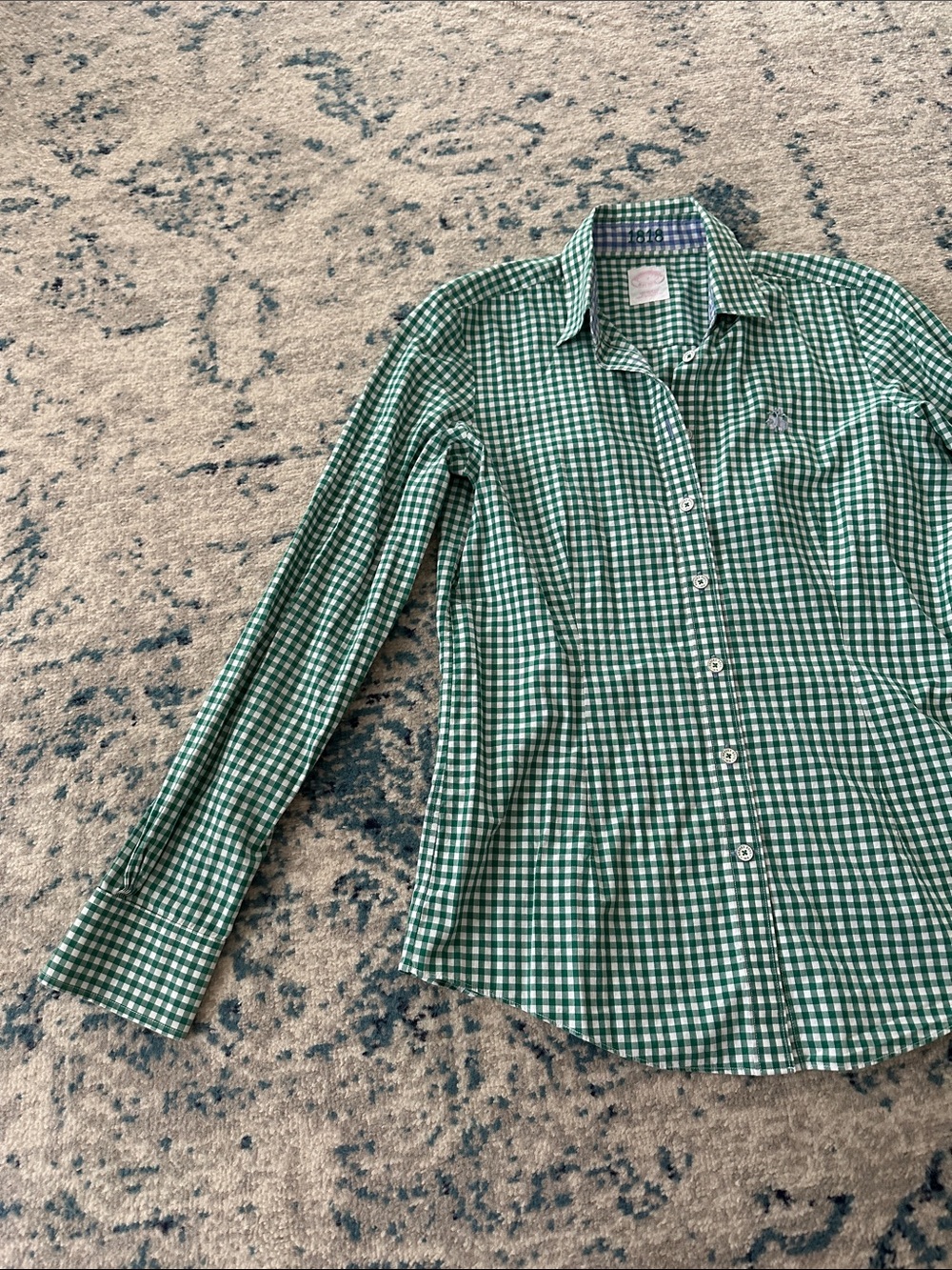 Brooks Brothers green & white checked shirt w/ blue & white check - Picture 5 of 10